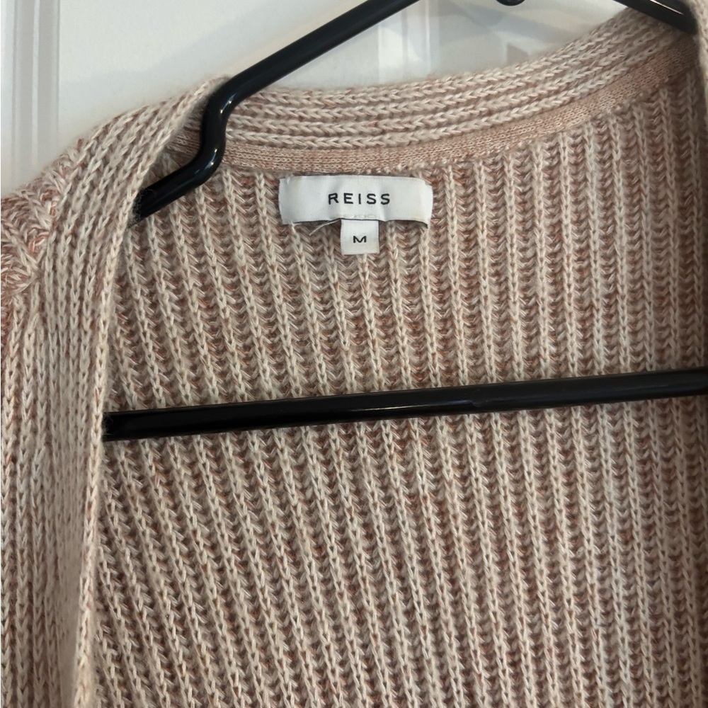 Reiss Beige with light pink Ribbed Open-Front Women's Cardigan Sweater - Picture 2 of 2